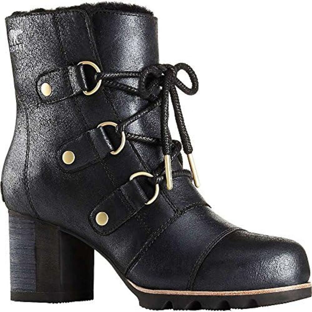 Sorel Addington Lace Up Holiday Boots Heeled Platform Faux Fur Leather Black 6